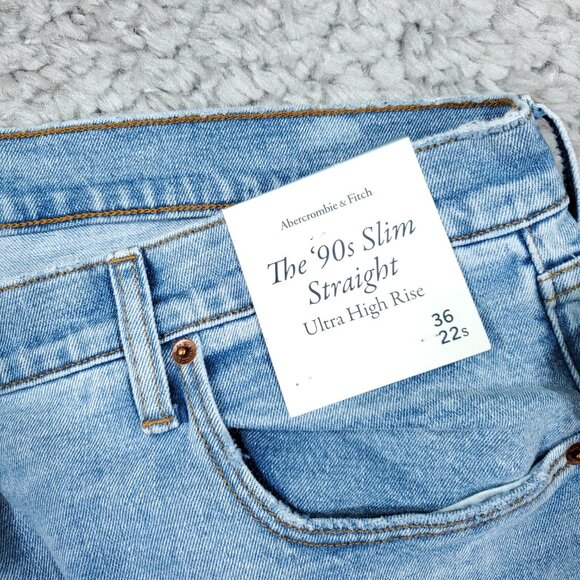 Abercrombie 22 Short 90s Slim Straight Ultra High Rise Jeans Blue Y2K Size 36 - Picture 4 of 9